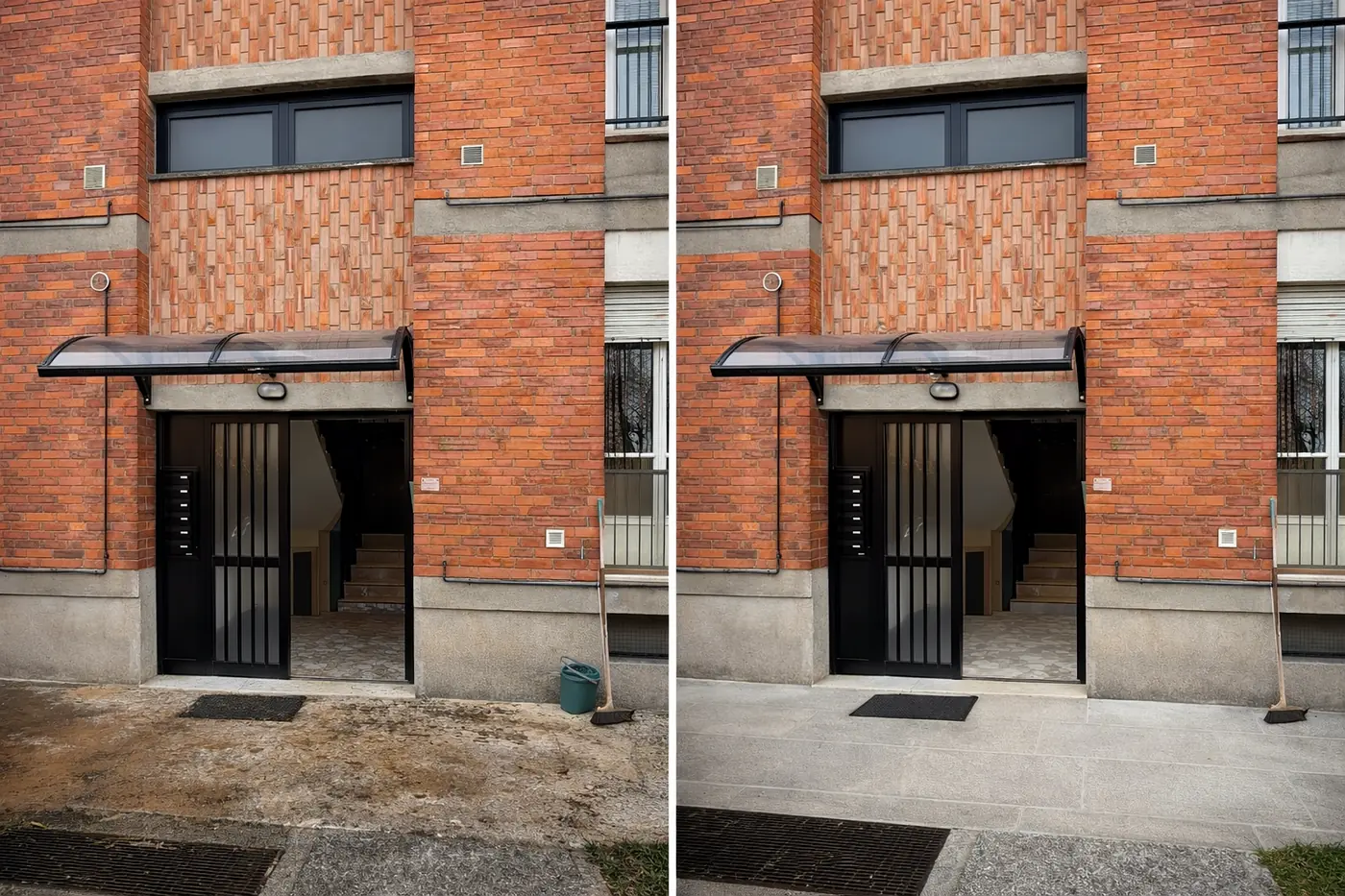 Ingresso condominiale prima e dopo il nostro intervento